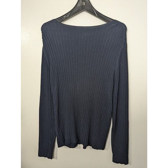 Chico's Size 3 Pullover Knit Sweater Vneck Snap accent Long Sleeve Navy … - Picture 9 of 11